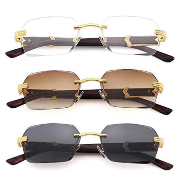 Rimless Rectangle Sunglasses Men Women Retro Frameless Square Shade Y2k main image 4